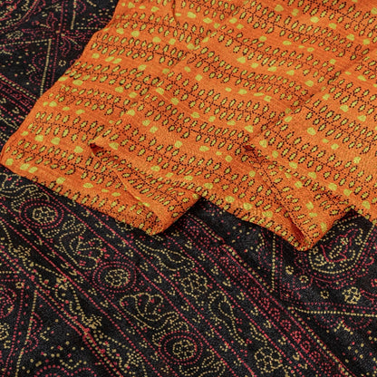 Sanskriti Vintage Orange Pure Silk Sarees Printed Sari Floral 5yd Craft Sustainable Fabric