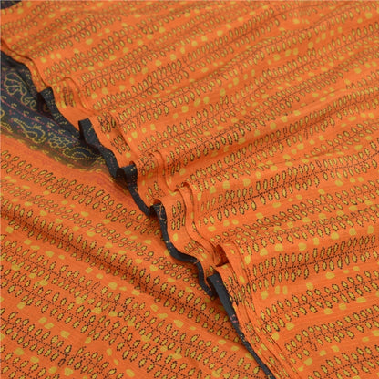 Sanskriti Vintage Orange Pure Silk Sarees Printed Sari Floral 5yd Craft Sustainable Fabric