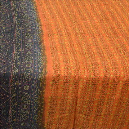 Sanskriti Vintage Orange Pure Silk Sarees Printed Sari Floral 5yd Craft Sustainable Fabric