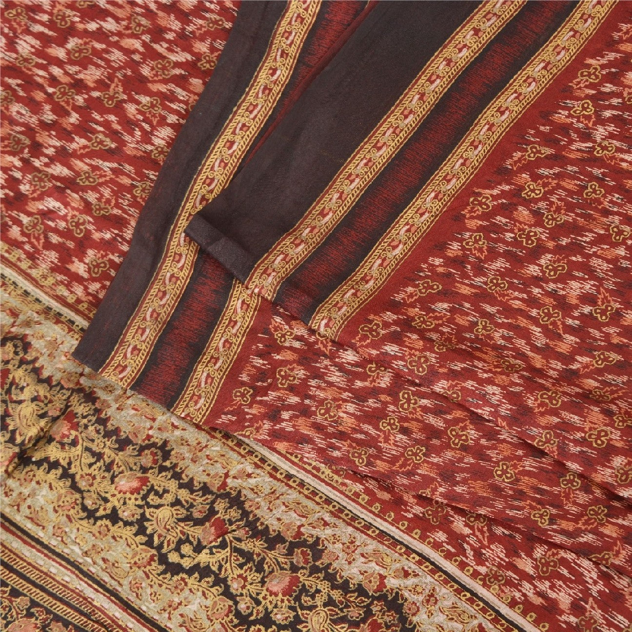 Sanskriti Vintage Sarier Indisk Rød 100% Ren Silke Trykt Sari 5yd Håndværk Bæredygtigt Stoff