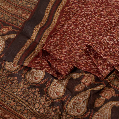 Sanskriti Vintage Sarier Indisk Rød 100% Ren Silke Trykt Sari 5yd Håndværk Bæredygtigt Stoff