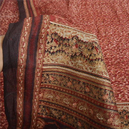 Sanskriti Vintage Sarier Indisk Rød 100% Ren Silke Trykt Sari 5yd Håndværk Bæredygtigt Stoff