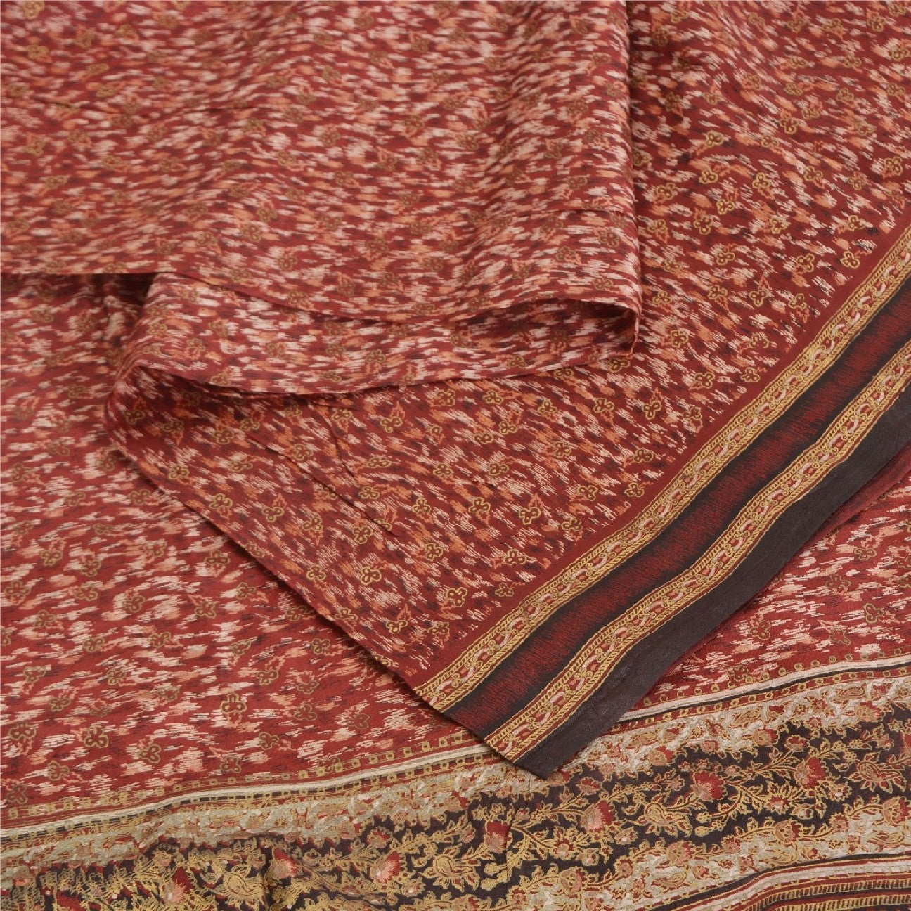 Sanskriti Vintage Sarier Indisk Rød 100% Ren Silke Trykt Sari 5yd Håndværk Bæredygtigt Stoff