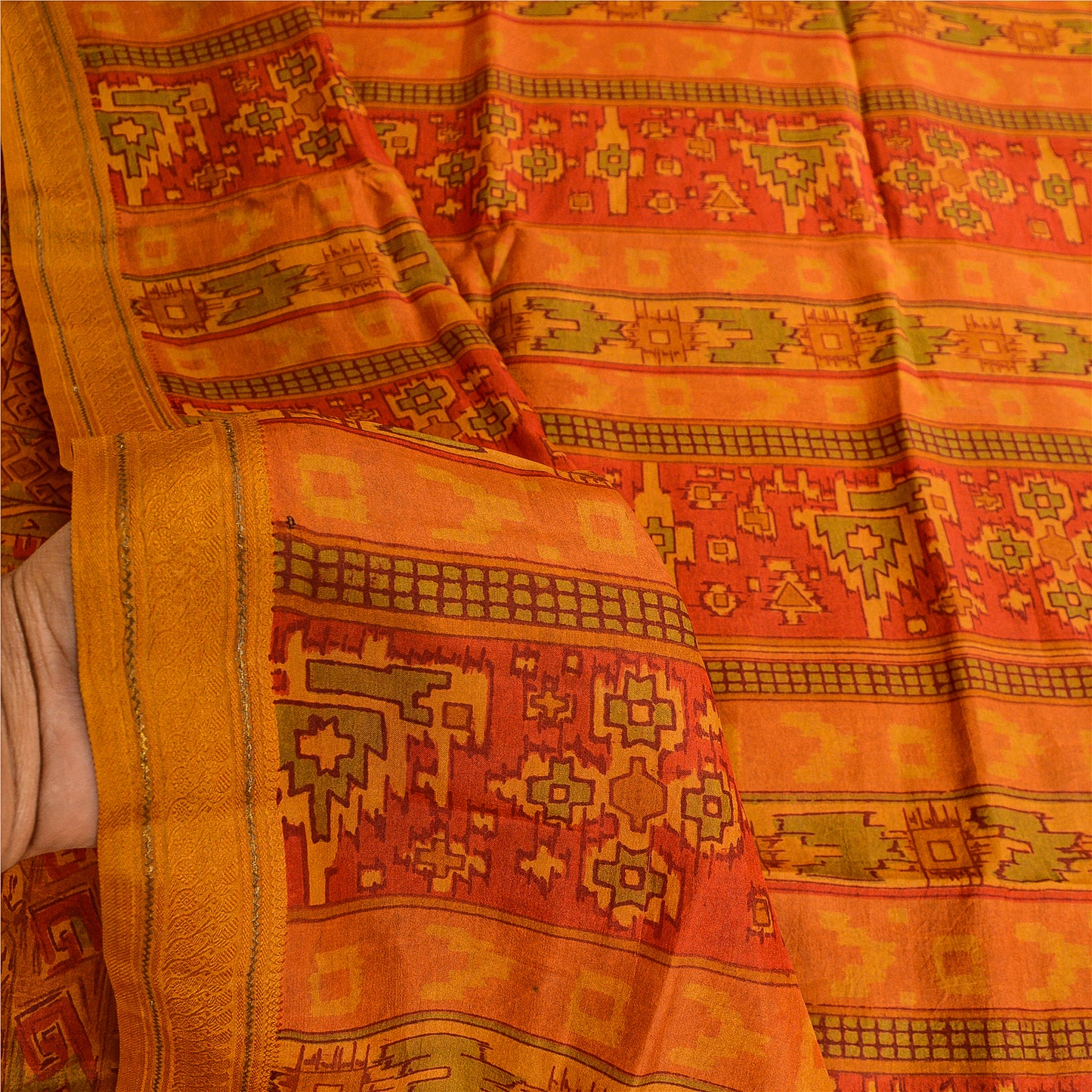 Sanskriti Vintage Dusty Red Printed Sarees 100% Pure Silk Sari 5yd Craft Sustainable Fabric