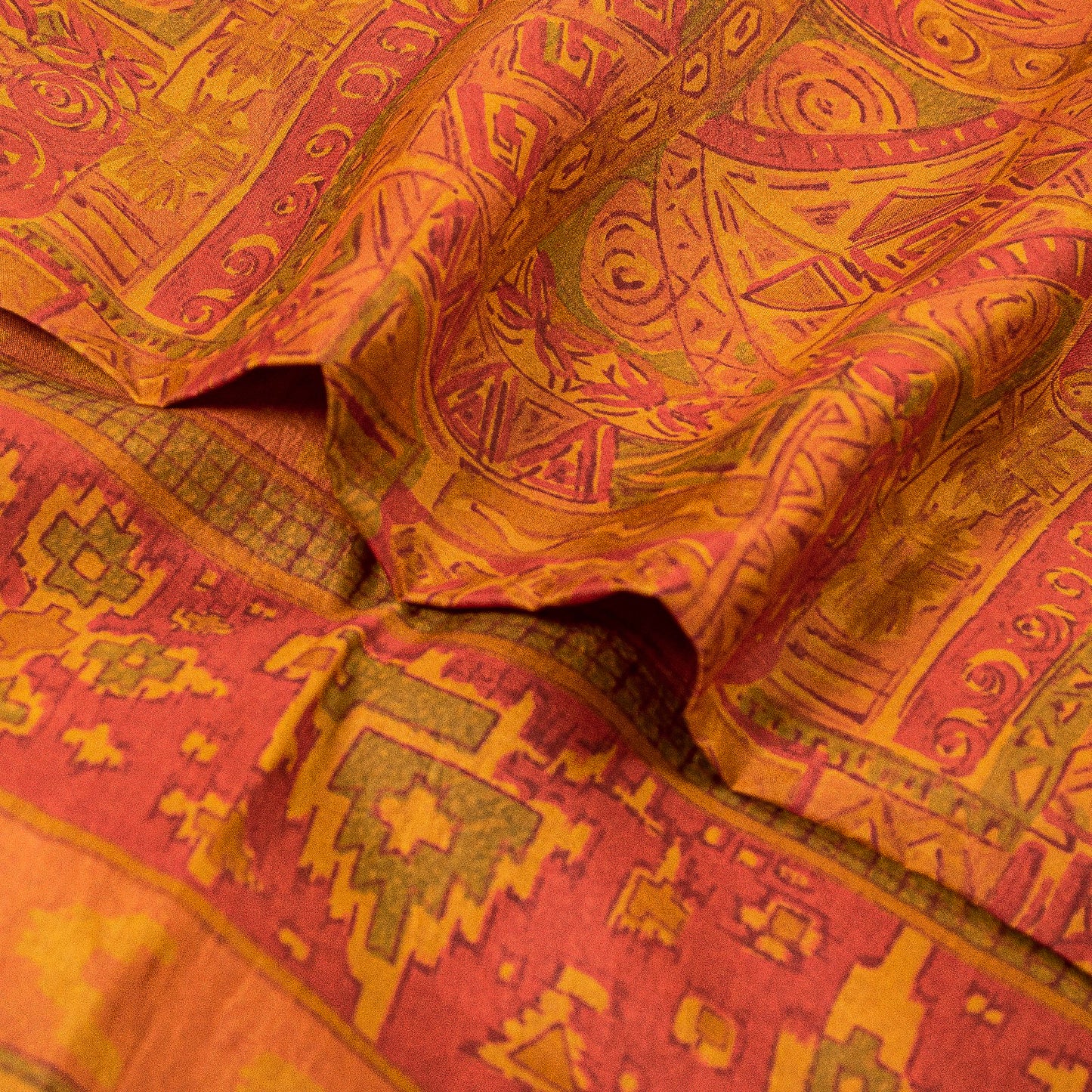 Sanskriti Vintage Dusty Red Printed Sarees 100% Pure Silk Sari 5yd Craft Sustainable Fabric