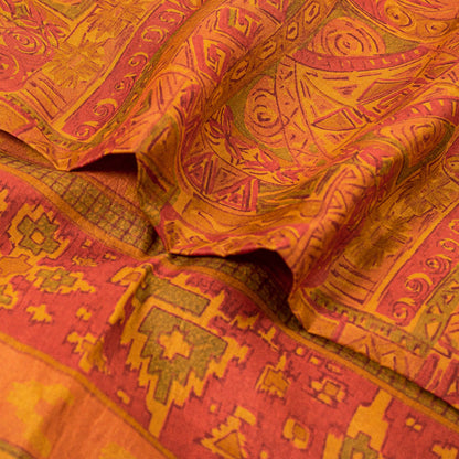 Sanskriti Vintage Dusty Red Printed Sarees 100% Pure Silk Sari 5yd Craft Sustainable Fabric