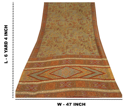 Sanskriti Vintage Orange Indian Sarees Printed Pure Silk Sari Soft Craft Sustainable Fabric