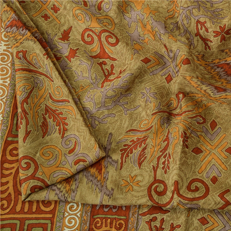 Sanskriti Vintage Orange Indian Sarees Printed Pure Silk Sari Soft Craft Sustainable Fabric