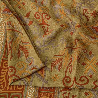 Sanskriti Vintage Orange Indian Sarees Printed Pure Silk Sari Soft Craft Sustainable Fabric