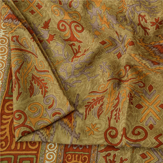 Sanskriti Vintage Orange Indian Sarees Printed Pure Silk Sari Soft Craft Sustainable Fabric