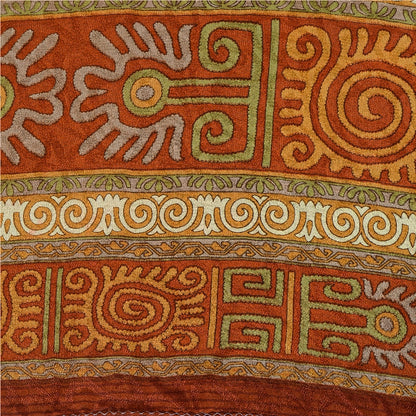 Sanskriti Vintage Orange Indian Sarees Printed Pure Silk Sari Soft Craft Sustainable Fabric