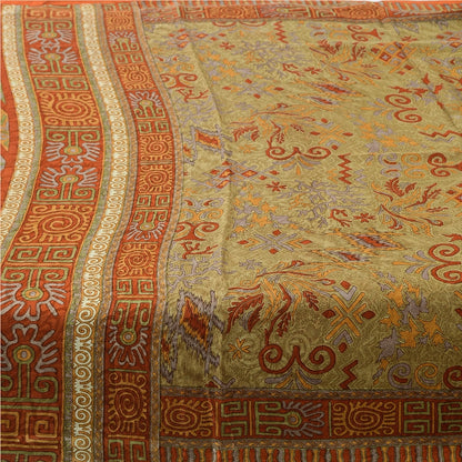 Sanskriti Vintage Orange Indian Sarees Printed Pure Silk Sari Soft Craft Sustainable Fabric