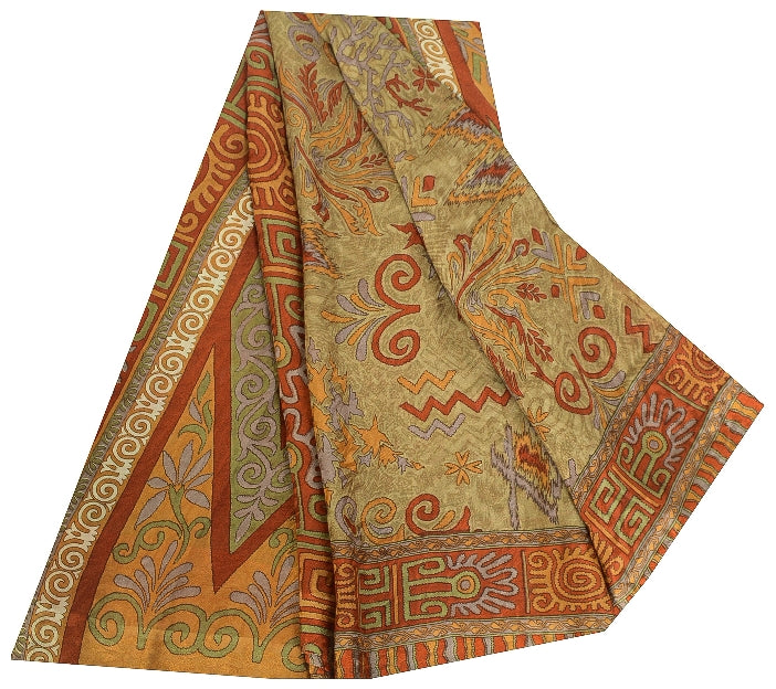 Sanskriti Vintage Orange Indian Sarees Printed Pure Silk Sari Soft Craft Sustainable Fabric