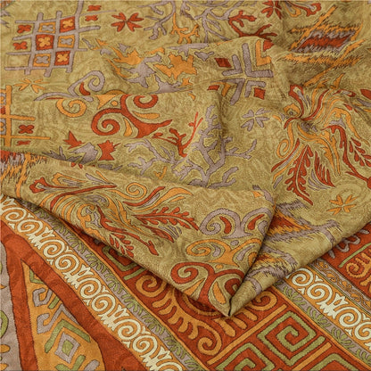 Sanskriti Vintage Orange Indian Sarees Printed Pure Silk Sari Soft Craft Sustainable Fabric