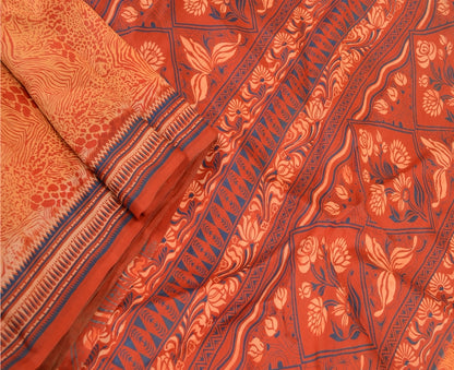 Sanskriti Vintage Orange Indian Sarees Pure Silk Printed Sari 5YD Craft Sustainable Fabric