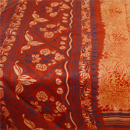 Sanskriti Vintage Orange Indian Sarees Pure Silk Printed Sari 5YD Craft Sustainable Fabric