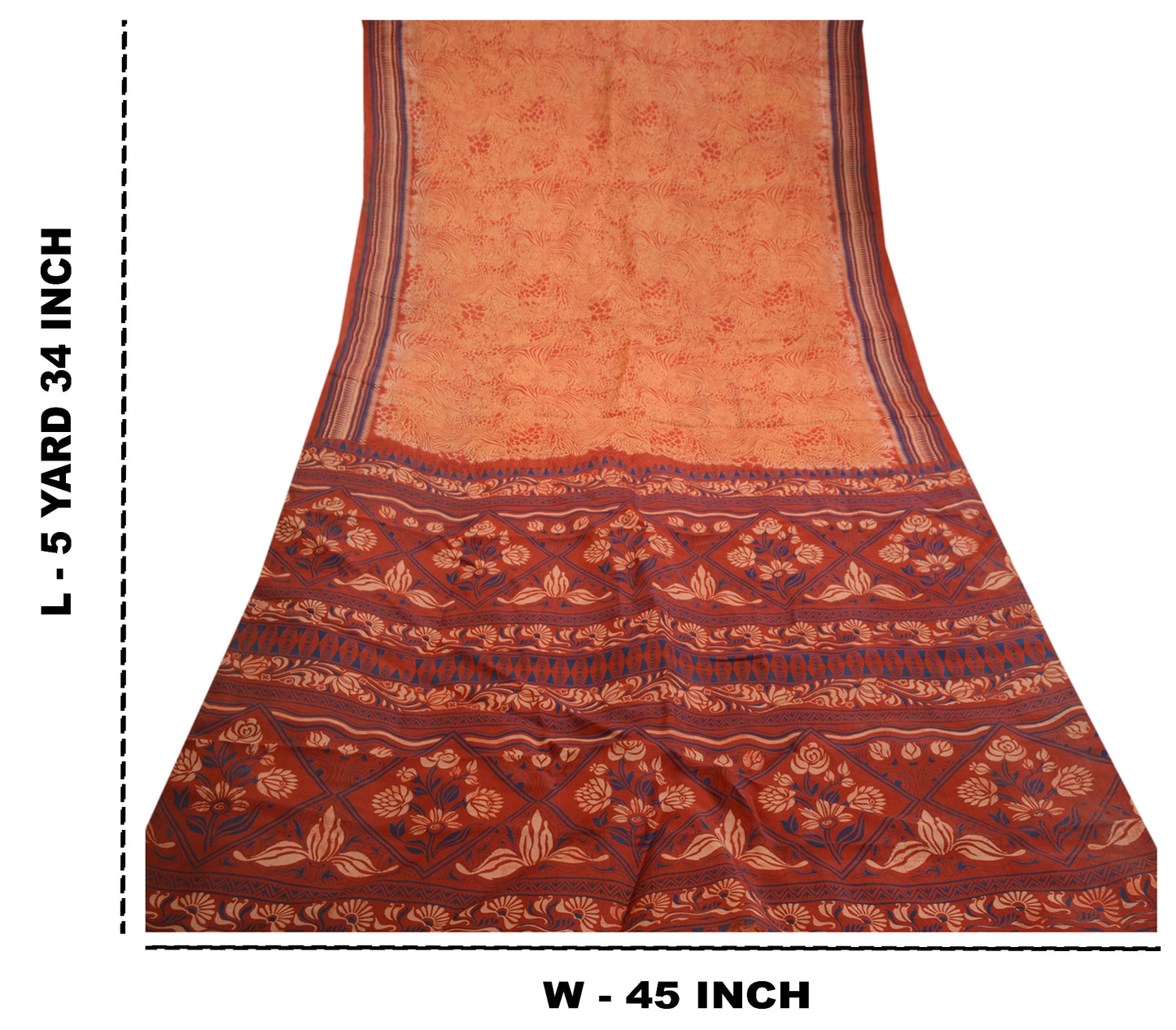 Sanskriti Vintage Orange Indian Sarees Pure Silk Printed Sari 5YD Craft Sustainable Fabric