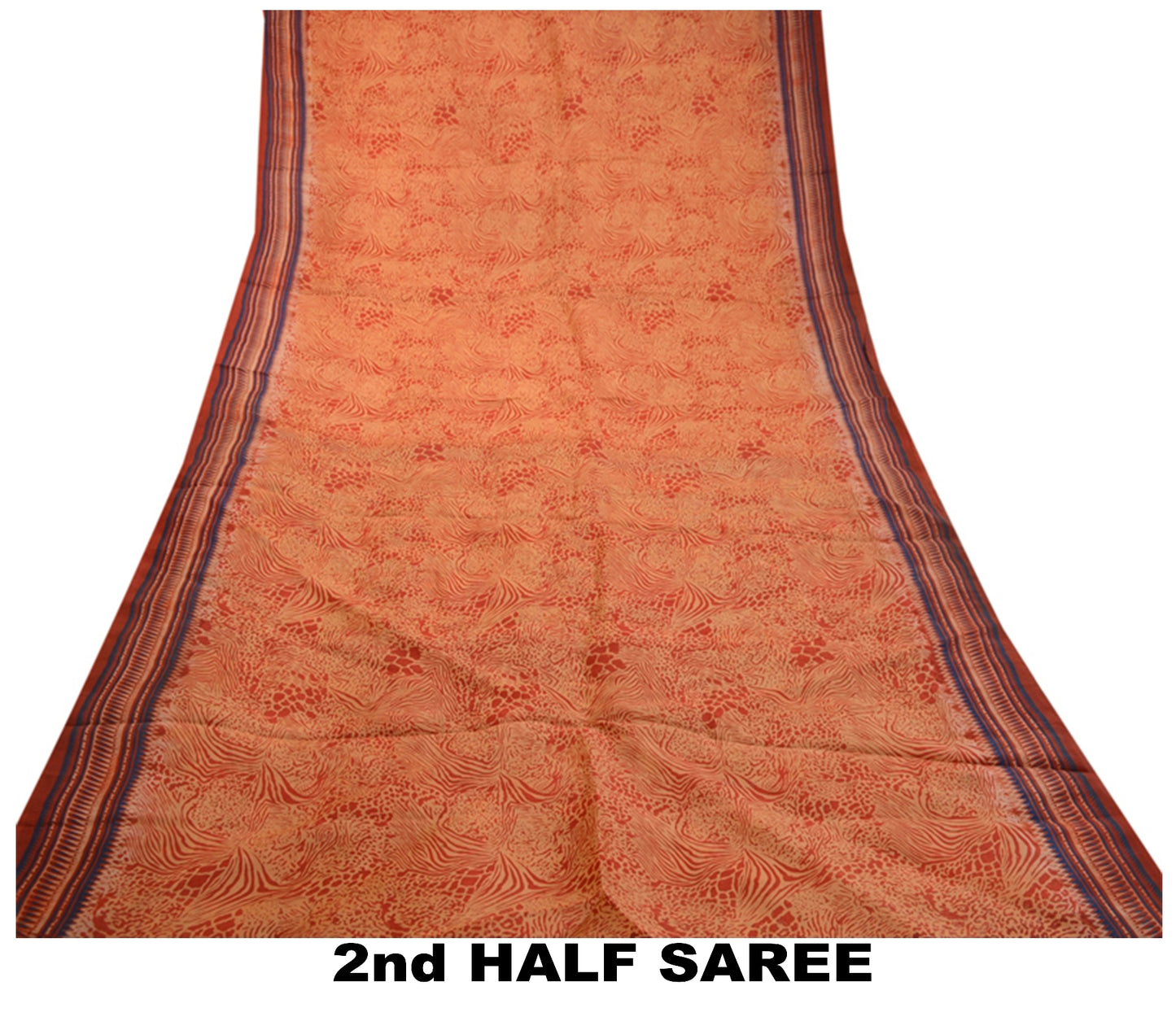 Sanskriti Vintage Orange Indian Sarees Pure Silk Printed Sari 5YD Craft Sustainable Fabric