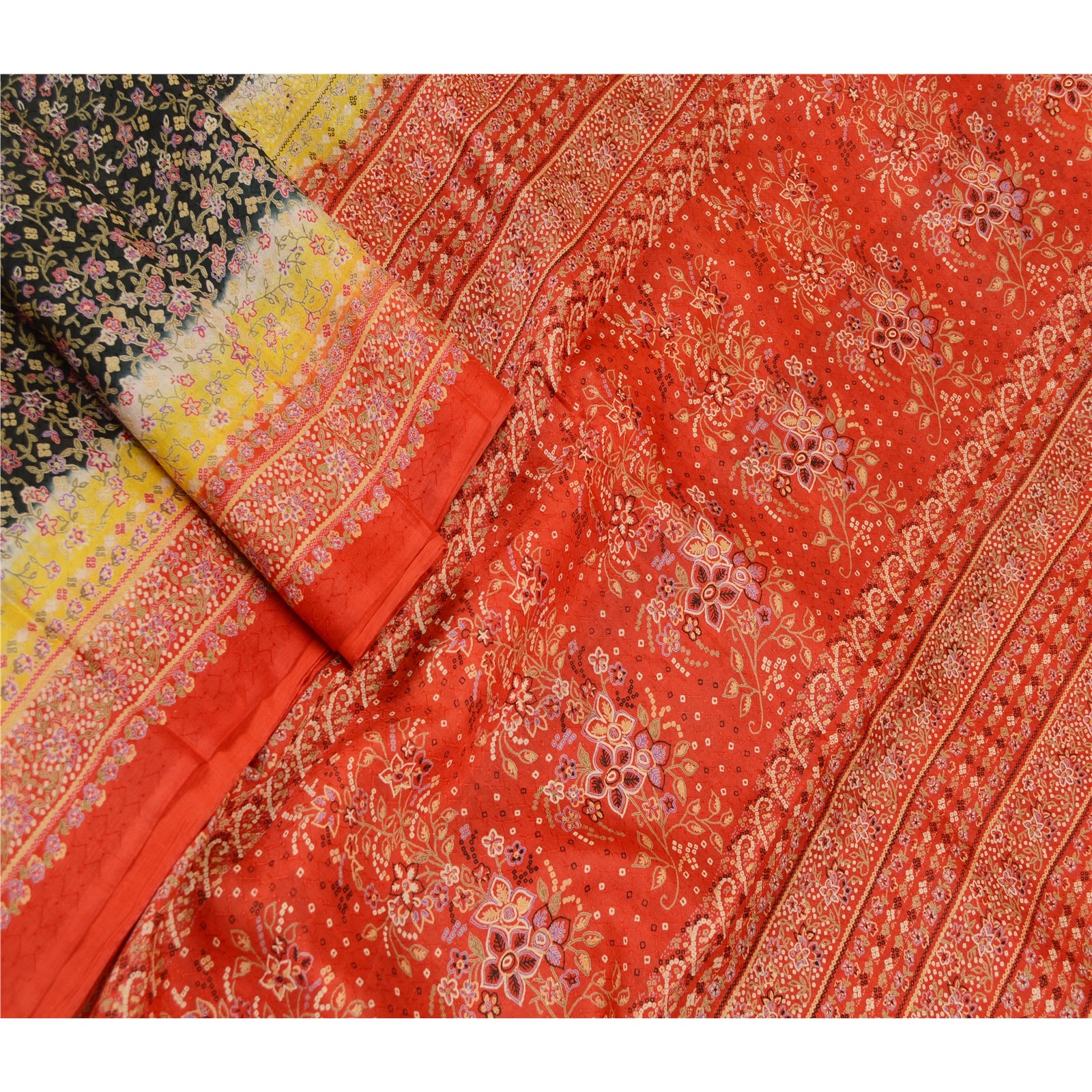 Sanskriti Vintage Black Indian Sarees 100% Pure Silk Printed Sari Craft Sustainable Fabric