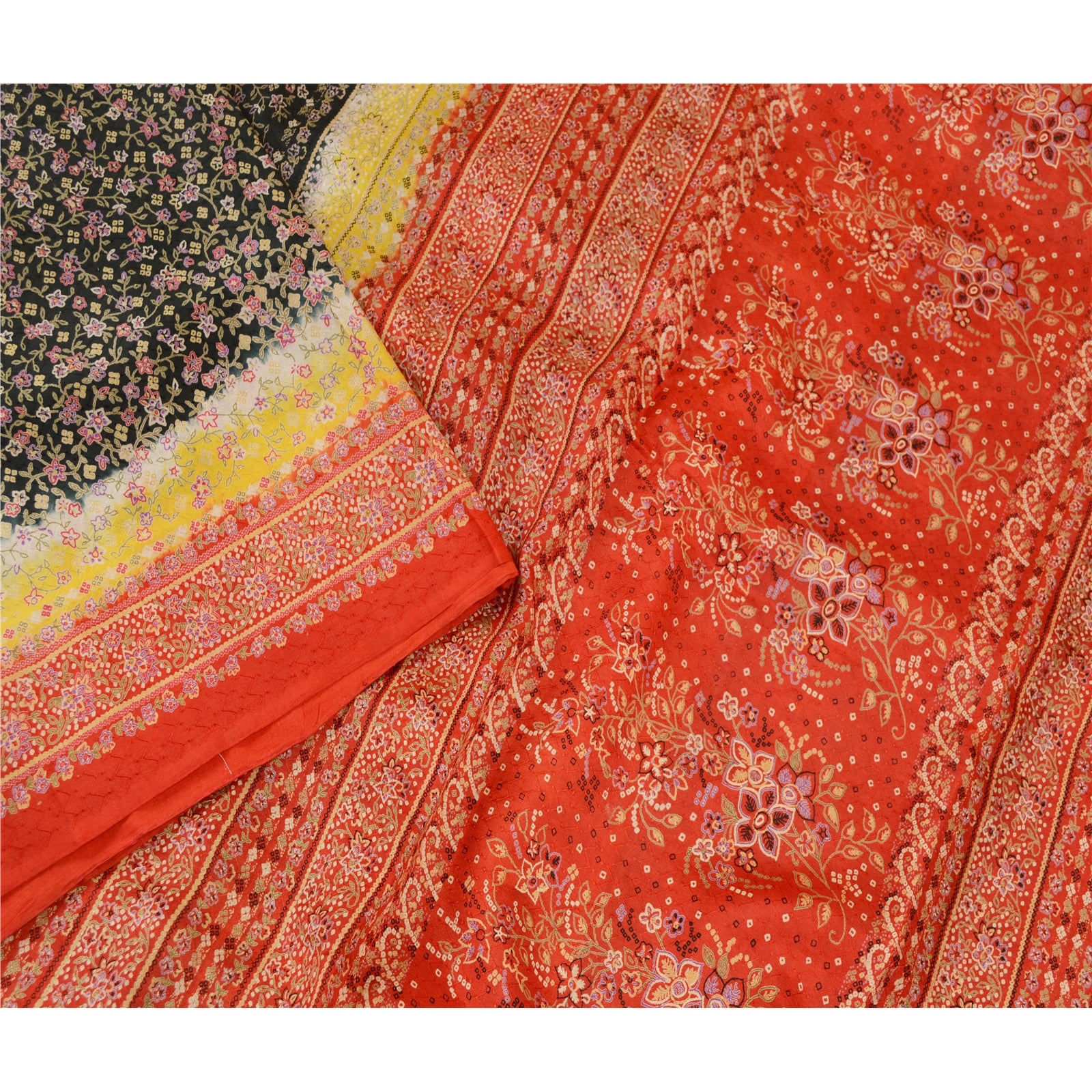 Sanskriti Vintage Black Indian Sarees 100% Pure Silk Printed Sari Craft Sustainable Fabric