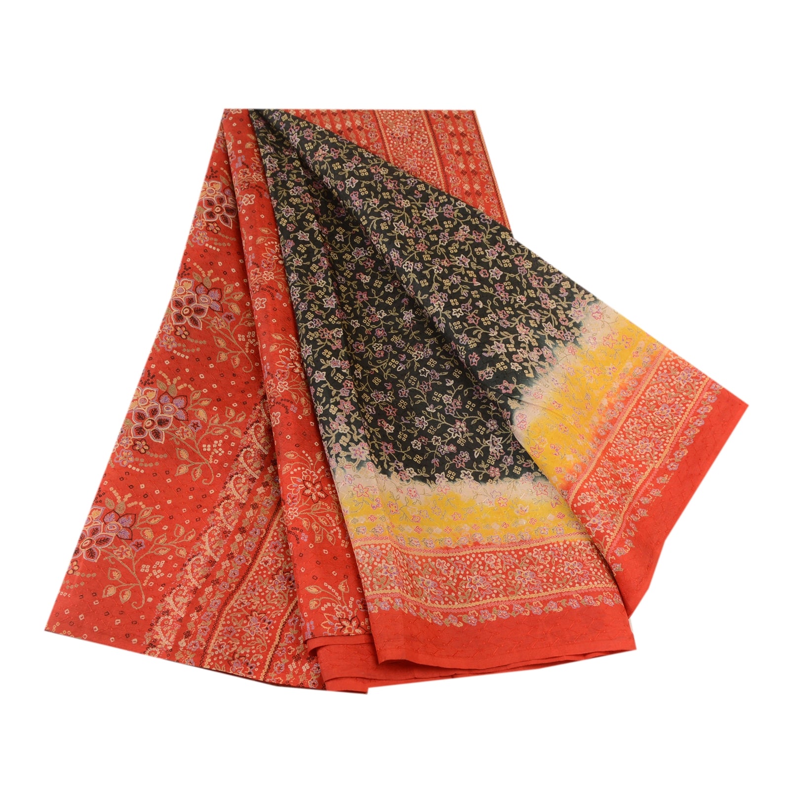 Sanskriti Vintage Black Indian Sarees 100% Pure Silk Printed Sari Craft Sustainable Fabric
