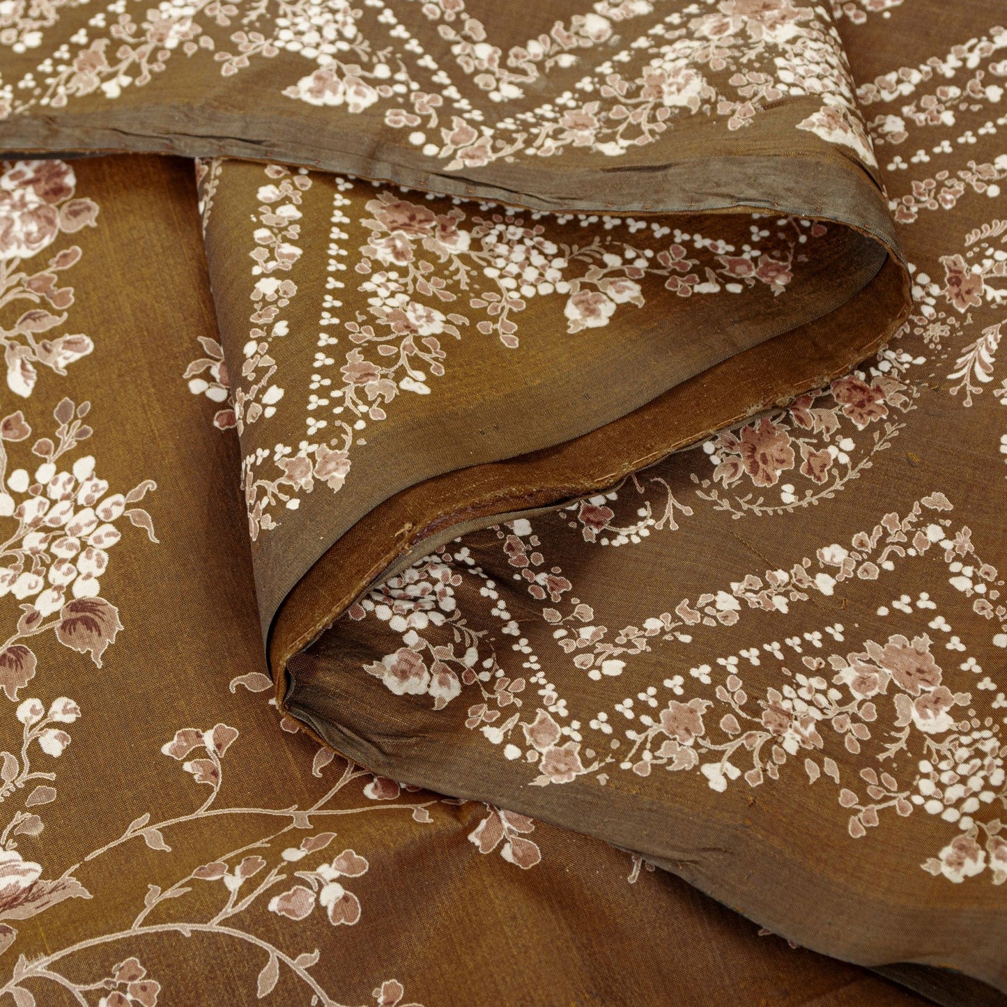 Sanskriti Vintage Brown Printed Sarees Pure Silk Sari Floral Soft Craft Sustainable Fabric