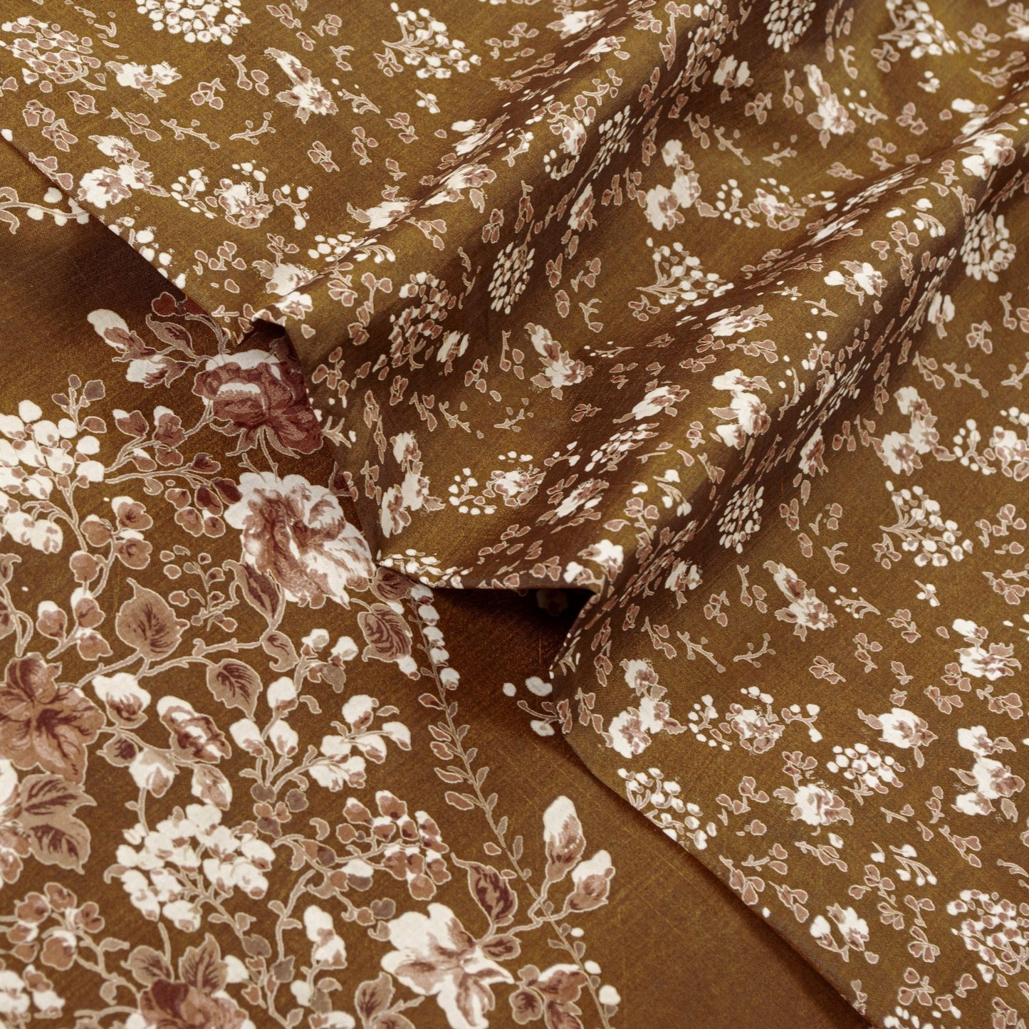 Sanskriti Vintage Brown Printed Sarees Pure Silk Sari Floral Soft Craft Sustainable Fabric