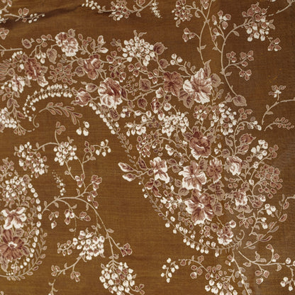 Sanskriti Vintage Brown Printed Sarees Pure Silk Sari Floral Soft Craft Sustainable Fabric