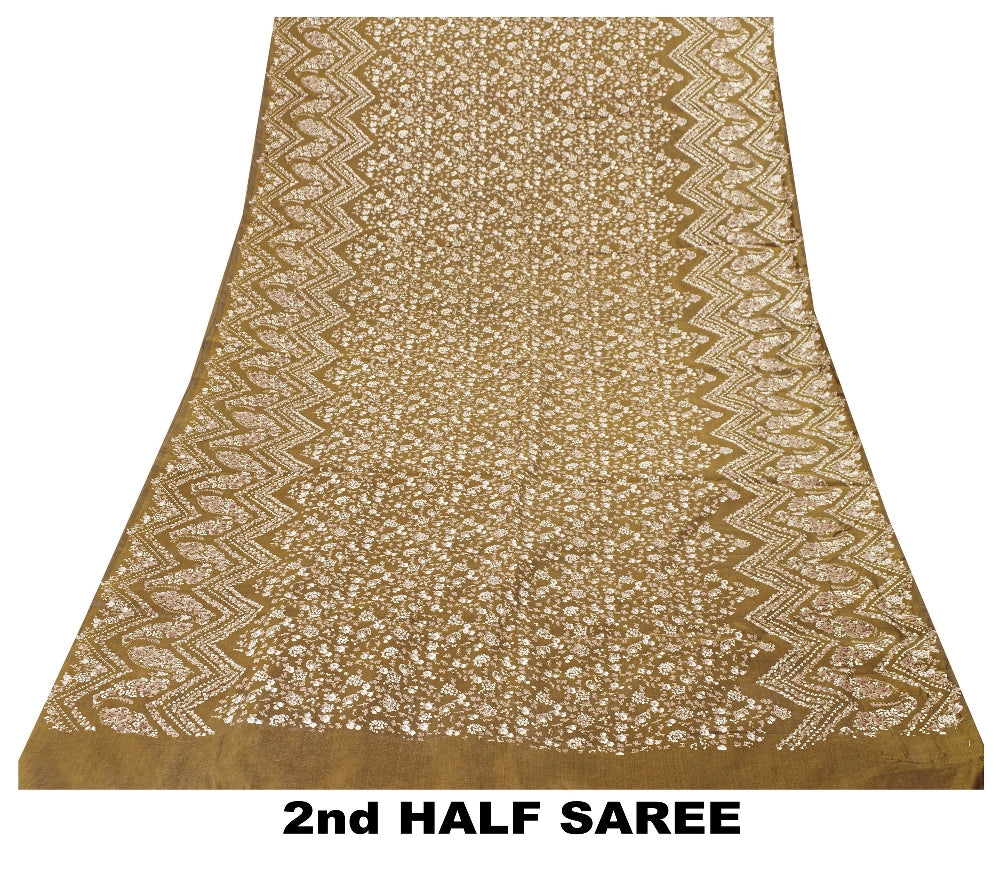 Sanskriti Vintage Brown Printed Sarees Pure Silk Sari Floral Soft Craft Sustainable Fabric