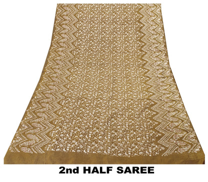 Sanskriti Vintage Brown Printed Sarees Pure Silk Sari Floral Soft Craft Sustainable Fabric