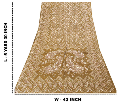 Sanskriti Vintage Brown Printed Sarees Pure Silk Sari Floral Soft Craft Sustainable Fabric