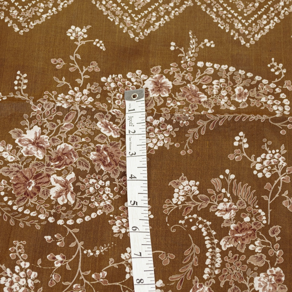 Sanskriti Vintage Brown Printed Sarees Pure Silk Sari Floral Soft Craft Sustainable Fabric