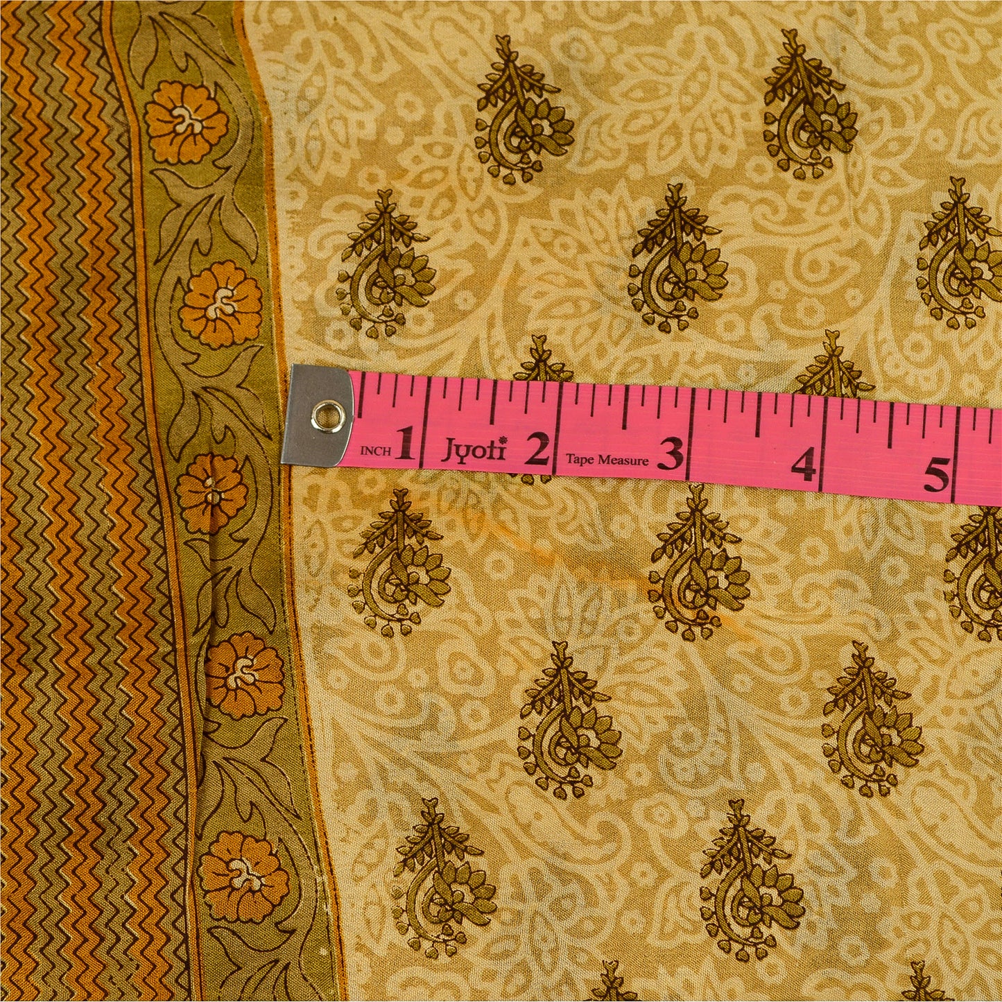 Sanskriti Vintage Cream Sarees 100% Pure Silk Printed Sari Floral Craft Sustainable Fabric