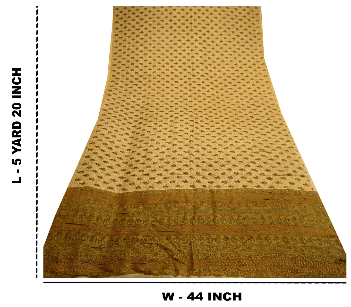 Sanskriti Vintage Cream Sarees 100% Pure Silk Printed Sari Floral Craft Sustainable Fabric