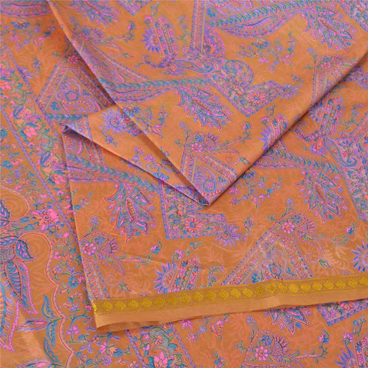 Sanskriti Vintage Green/Purple Sarees Art Silk Printed Zari Border Sari Fabric