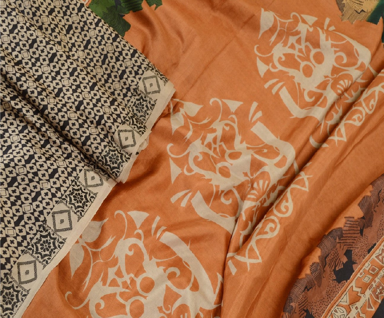 Sanskriti Vintage Black Indian Sarees Pure Silk Printed Soft Sari Craft Sustainable Fabric