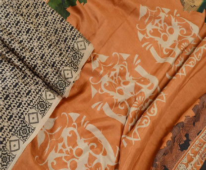 Sanskriti Vintage Black Indian Sarees Pure Silk Printed Soft Sari Craft Sustainable Fabric