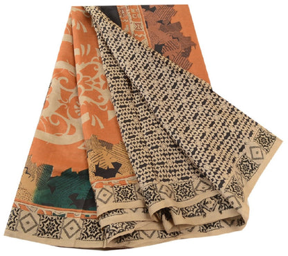 Sanskriti Vintage Black Indian Sarees Pure Silk Printed Soft Sari Craft Sustainable Fabric