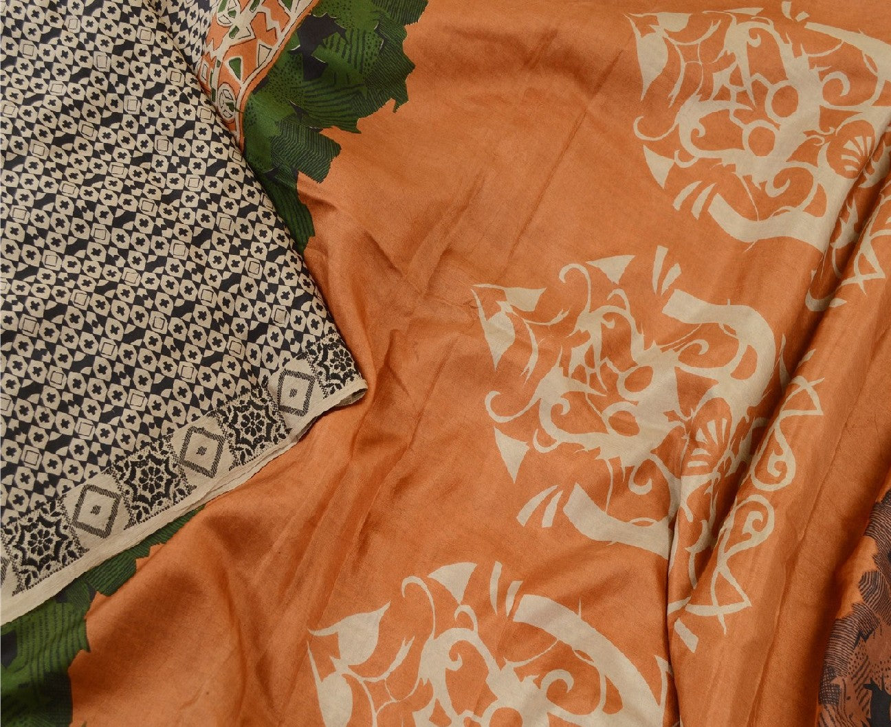 Sanskriti Vintage Black Indian Sarees Pure Silk Printed Soft Sari Craft Sustainable Fabric