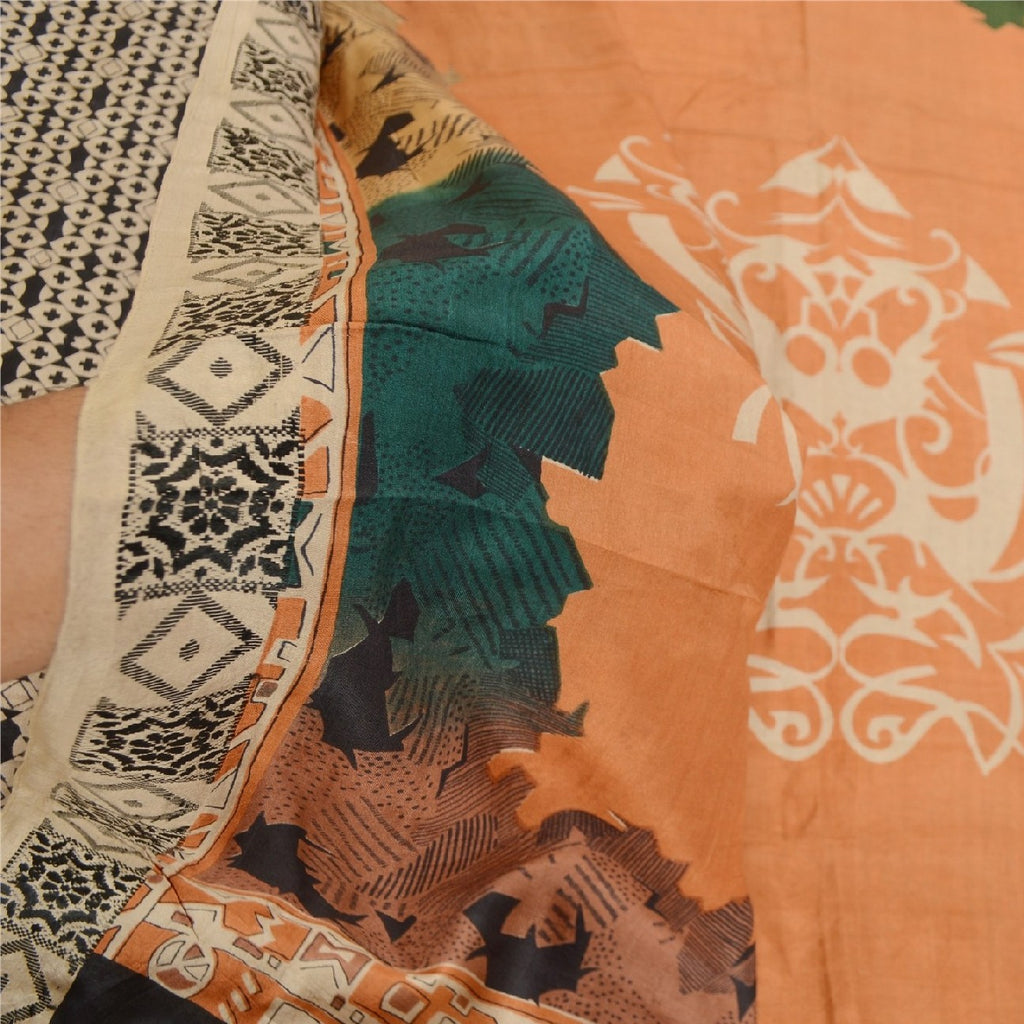 Sanskriti Vintage Black Indian Sarees Pure Silk Printed Soft Sari Craft Sustainable Fabric