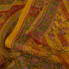 Sanskriti Vintage Yellow & Red Pure Silk Printed Sarees Sari Floral Craft Fabric