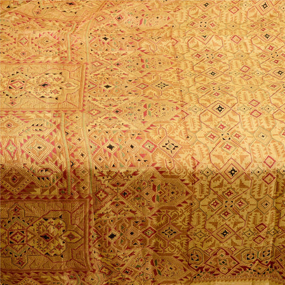 Sanskriti Vintage Beige Indian Pure Silk Printed Sarees Sari 5yd Craft Sustainable Fabric