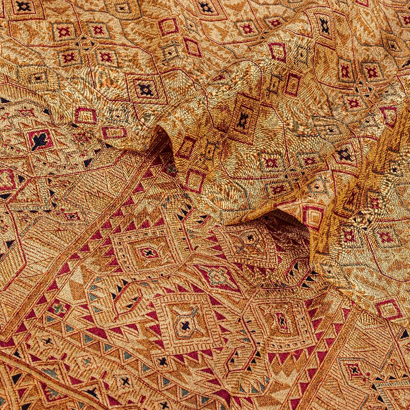 Sanskriti Vintage Beige Indian Pure Silk Printed Sarees Sari 5yd Craft Sustainable Fabric