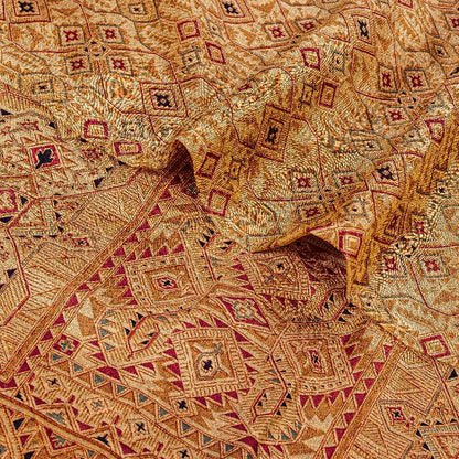 Sanskriti Vintage Beige Indian Pure Silk Printed Sarees Sari 5yd Craft Sustainable Fabric