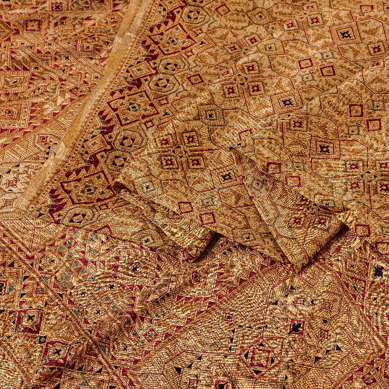 Sanskriti Vintage Beige Indian Pure Silk Printed Sarees Sari 5yd Craft Sustainable Fabric