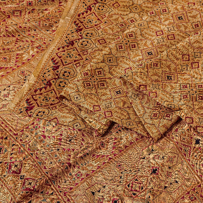 Sanskriti Vintage Beige Indian Pure Silk Printed Sarees Sari 5yd Craft Sustainable Fabric