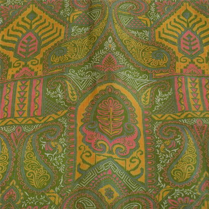 Sanskriti Vintage Orange/Green Indian Sarees Printed Pure Silk Sari Craft Fabric