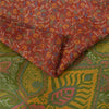 Sanskriti Vintage Orange/Green Indian Sarees Printed Pure Silk Sari Craft Fabric