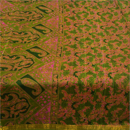 Sanskriti Vintage Green Sarees Printed Pure Silk Zari Border Sari Craft Sustainable Fabric