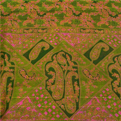 Sanskriti Vintage Green Sarees Printed Pure Silk Zari Border Sari Craft Sustainable Fabric